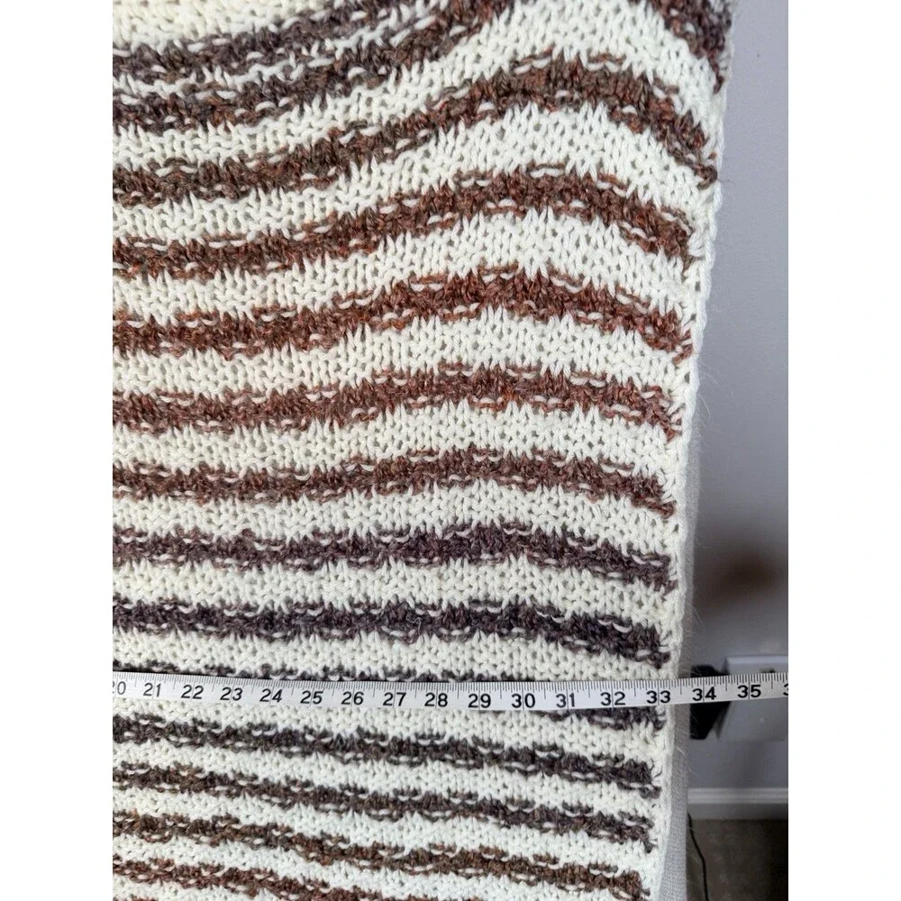 Vintage Stripe Granny Blanket 47x34Cream Brown Knit Afghan Crochet Throw Neutral